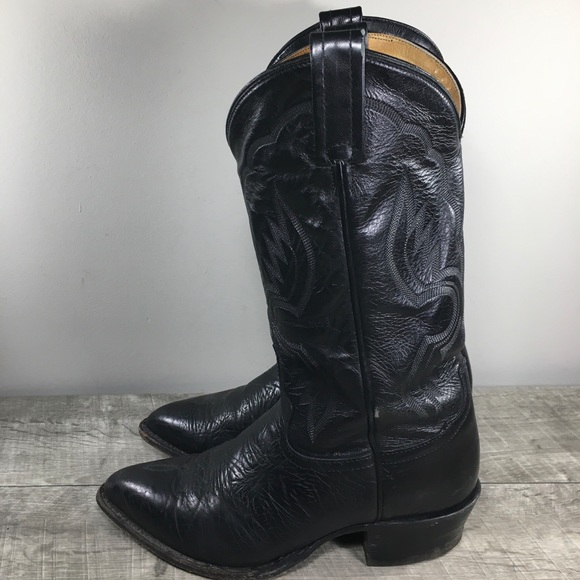 Vintage Tony Lama Mens #6252 Smooth Black Leather Cowboy Western Boots Size 8 EE - Picture 6 of 13